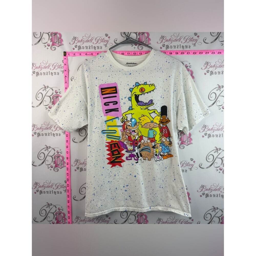 Nickelodeon tshirt Graphic Tee White Speckled Rugrats & Cartoon characters